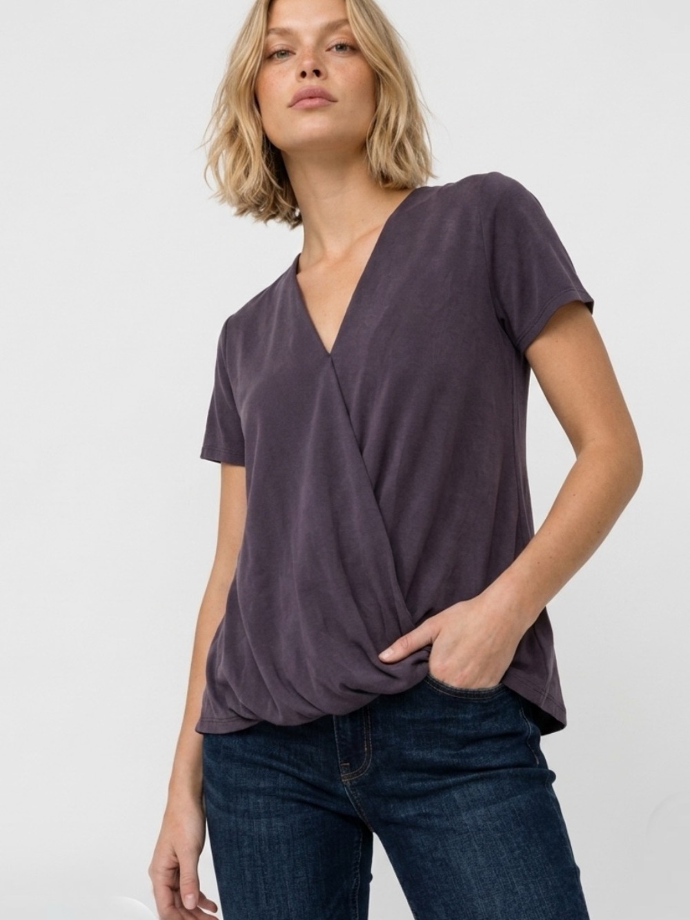 Miami crossover v-neck top eggplant color NWT
